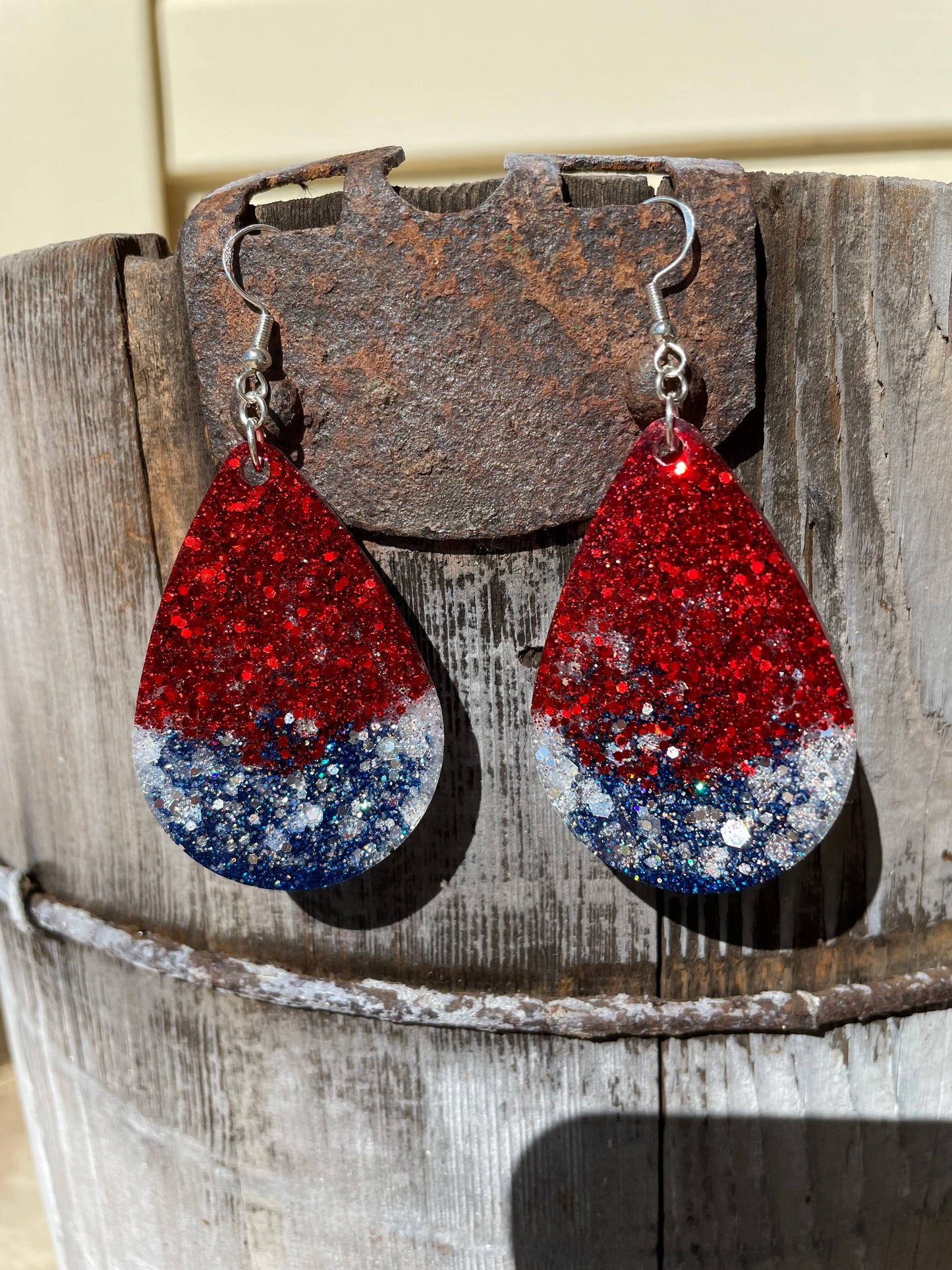 4th of July Red White & Blue Glitter Drop Dangle Earrings