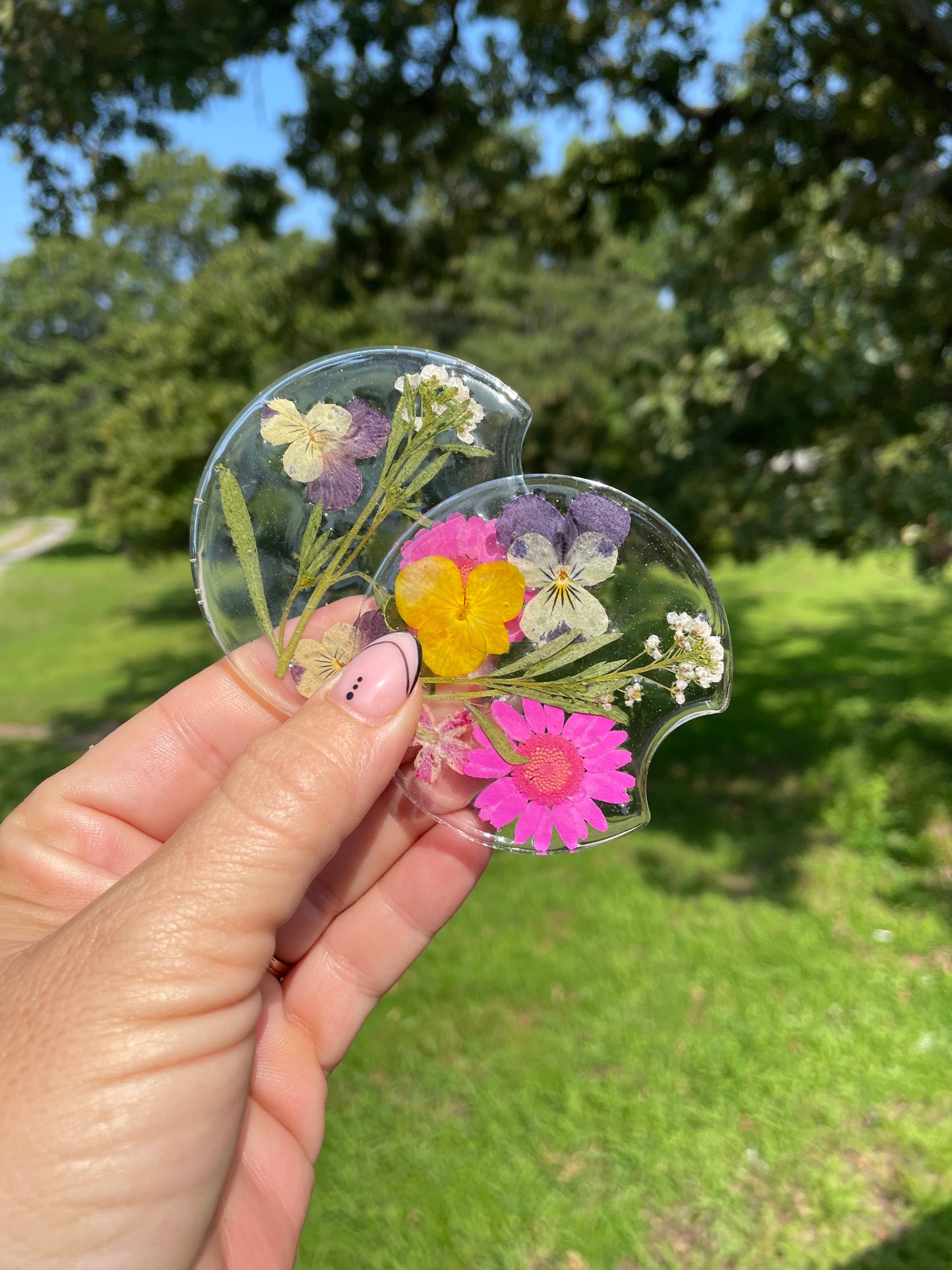 Clear flower resin car coasters