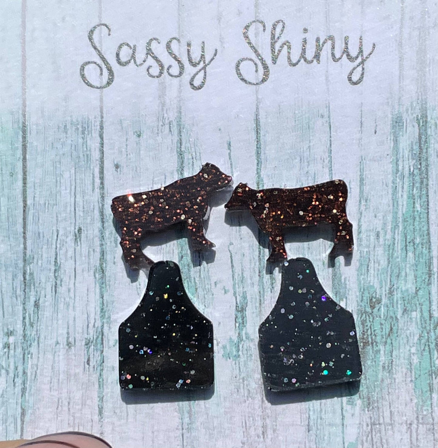Show cow and cow tag stud earrings