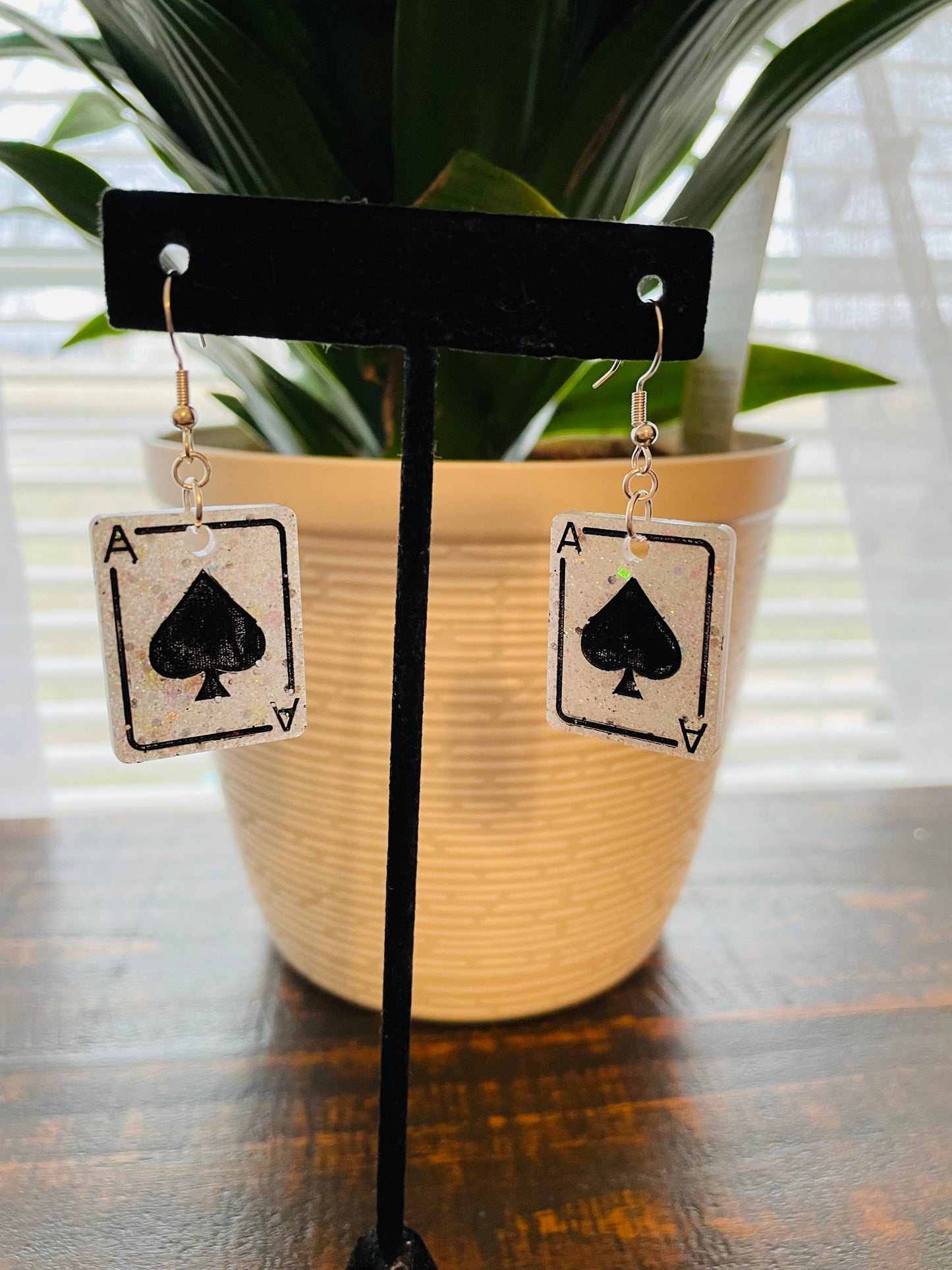 Ace of Spades Glitter Resin Playing Cards Dangle Earrings