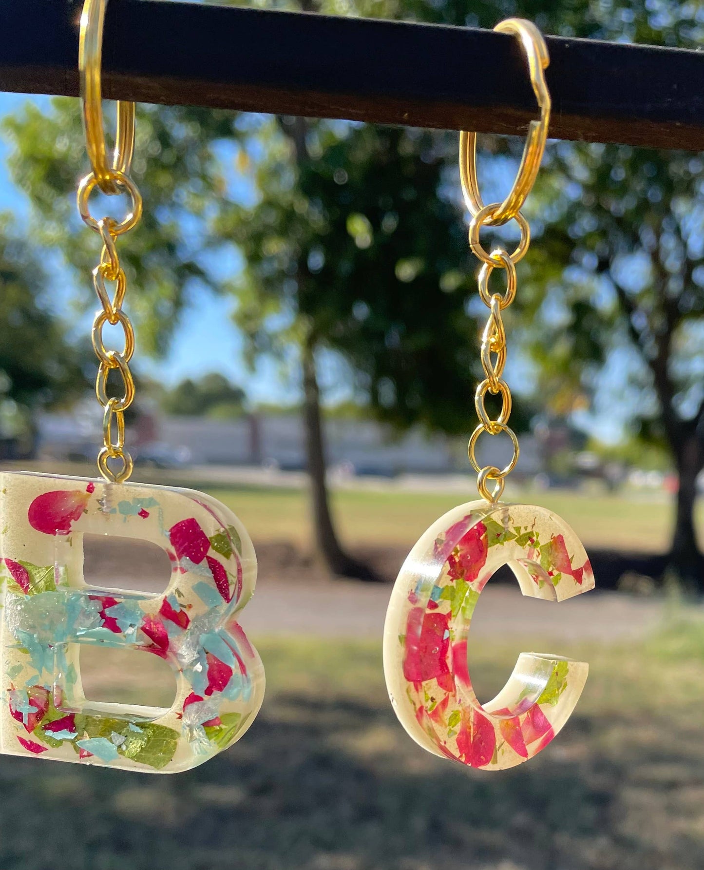 Personalized Floral Confetti Initial Keychains Resin